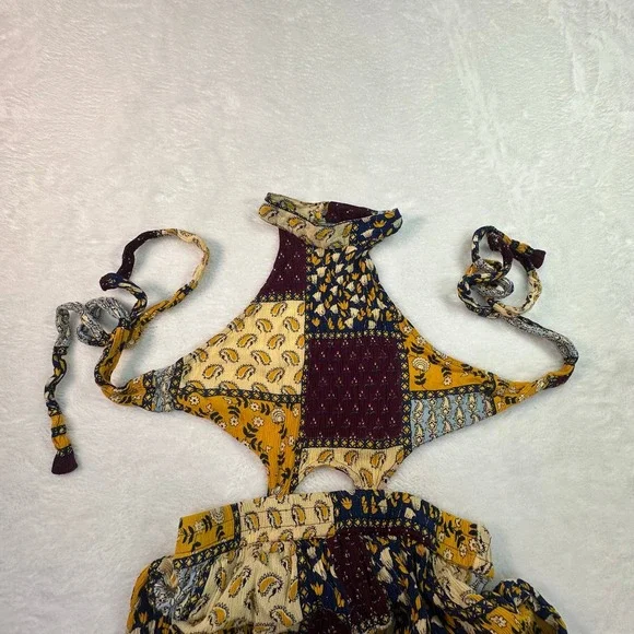 Earthbound Trading Co Jumpsuit Women Size M Multicolor Patchwork Halter Wide Leg - Picture 7 of 12